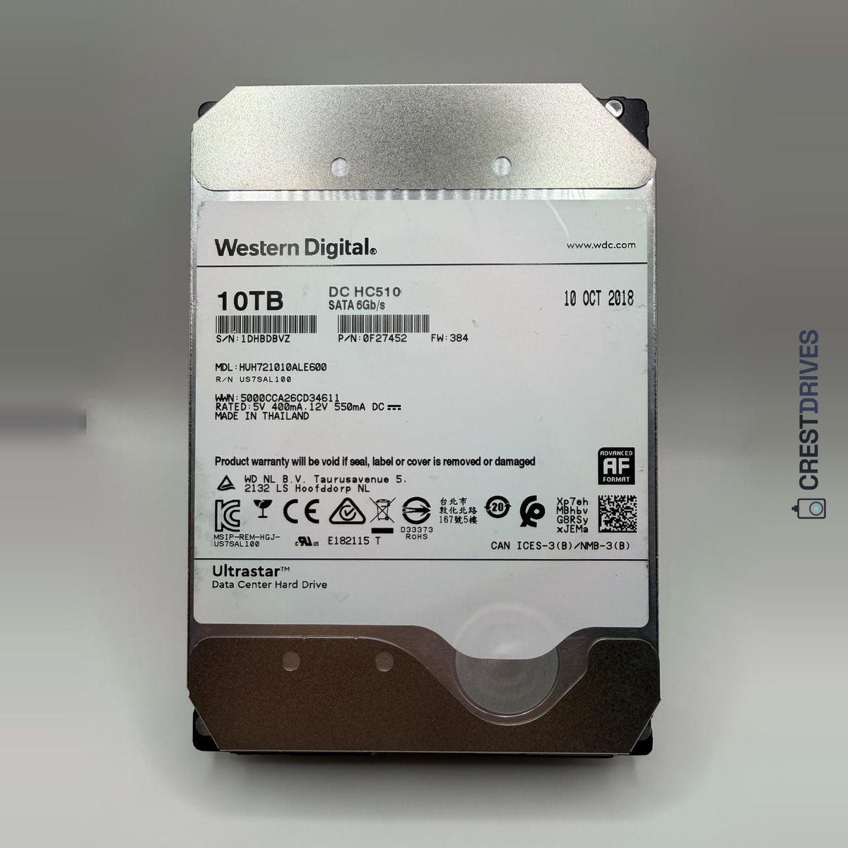 WD Ultrastar DC HC510 (HGST He10) 10TB SATA Enterprise HDD — Grade A Refurbished